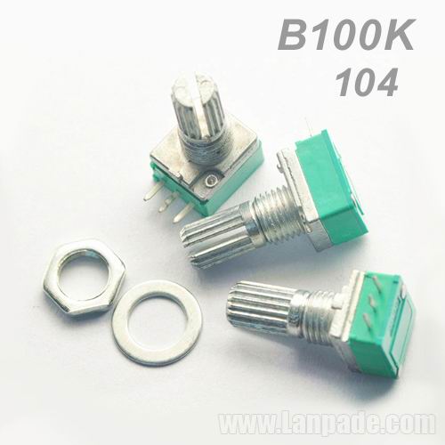 B100K B104 104 100K Ohm Single Unit Rotry Potentiometer Metal Shaft WH09 R09 9.5mm Variable Resistor for Audio 3-PIN