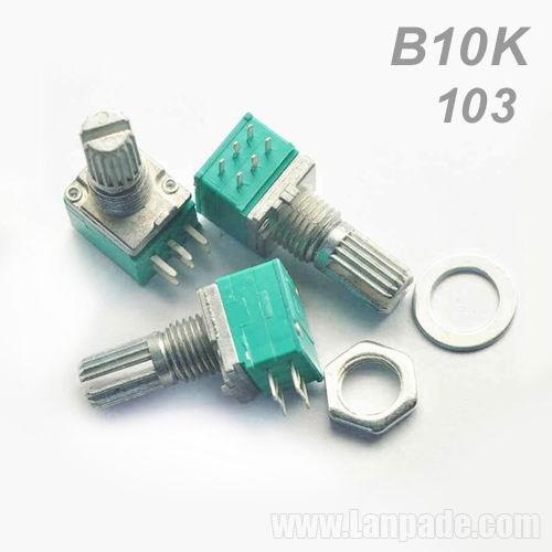 B10K B103 103 10K Ohm Dual Unit Horizontal Type Rotry Potentiometer Metal Shaft RK097 RD09 9.5mm 6-PIN