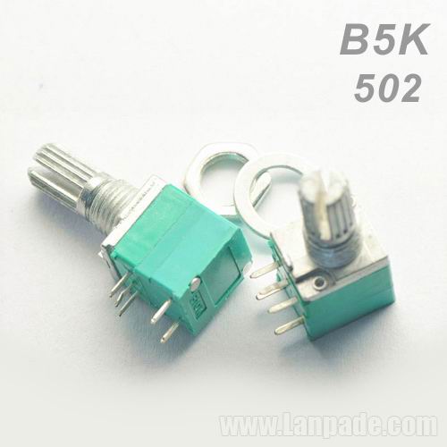 B5K B502 502 5K Ohm Single Unit with Switch Rotary Potentiometer Metal Shaft RK097 RD097 9mm 5-PIN