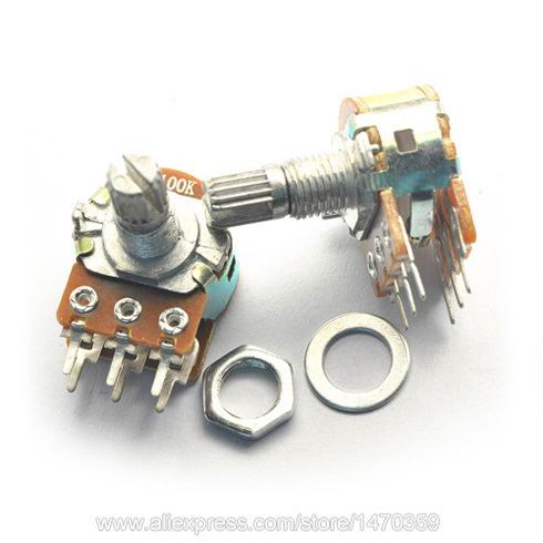 Rotary Potentiometer Variable Resistor Linear Taper Dual Line 6 Pin Washer Nut B100K 100K Ohm WH148 50PCS Lot