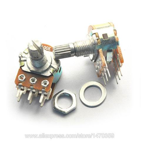 Rotary Potentiometer Variable Resistor Linear Taper Dual Line 6 Pin Washer Nut B500K 500K Ohm WH148 100PCS Lot